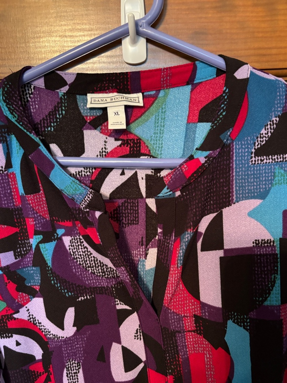 Dana Buchman Abstract Geometric Blouse Purple Teal Pink Women's Size XL - Picture 2 of 6
